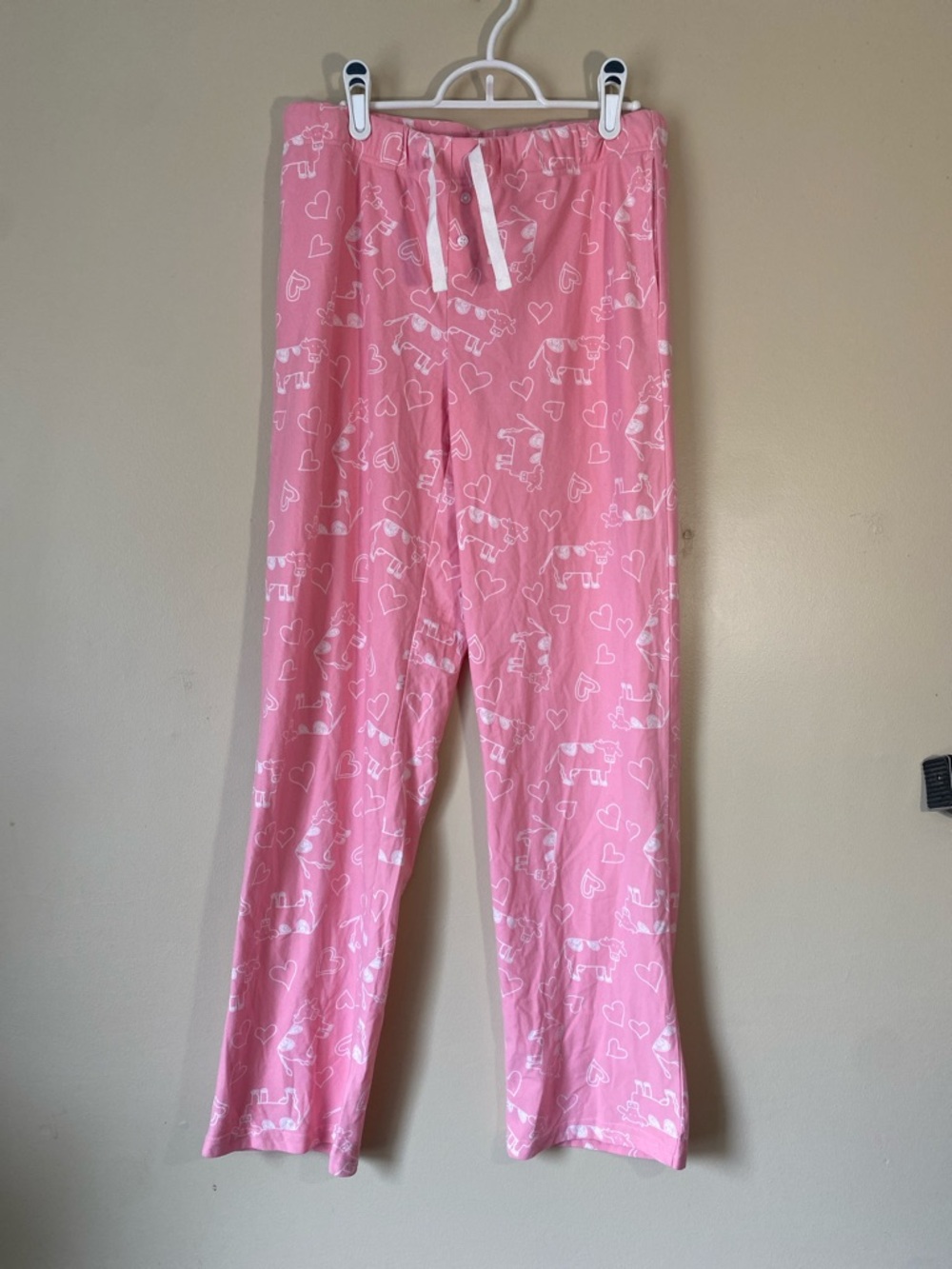 Pink Heart & Cow Print Pajama Pants - soft thin Pockets! Drawstring